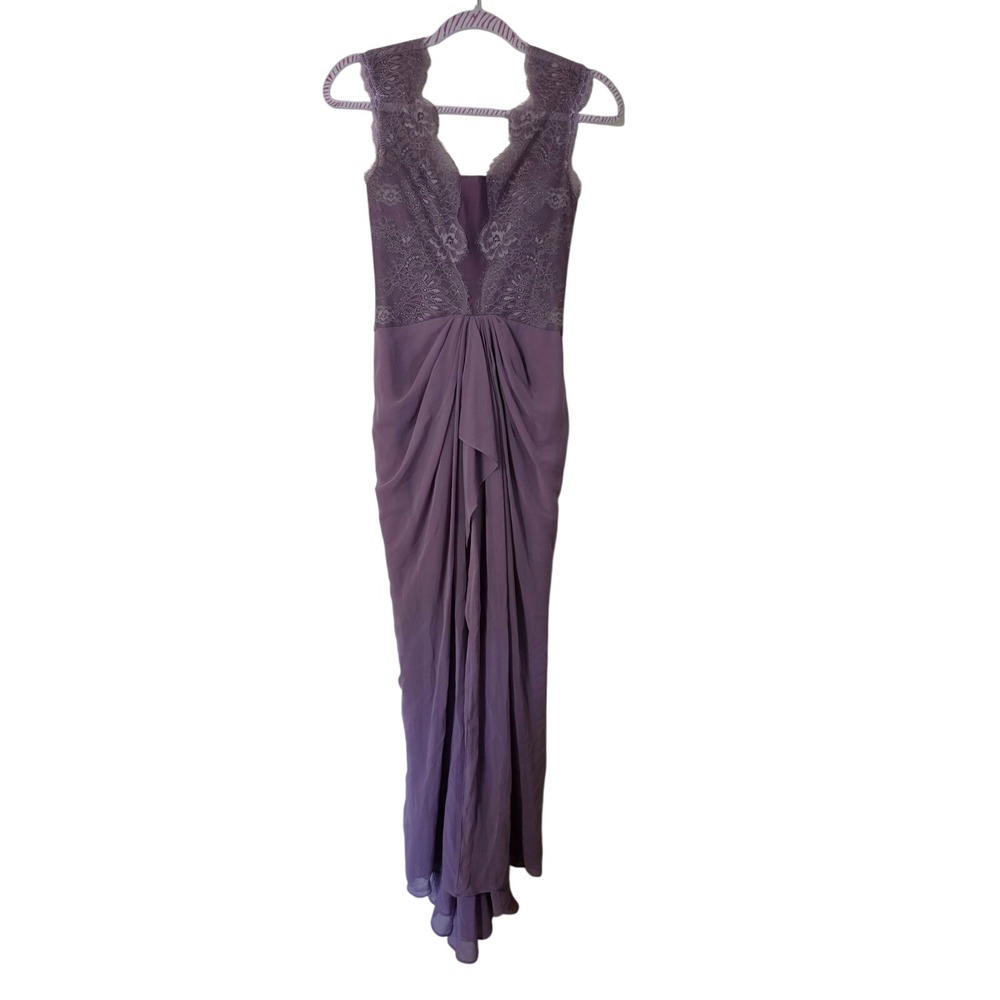 BCBGMAXAZRIA Brandy Gown Dark Lilac Mauve Lace Ruffle Formal Dress Size 0
